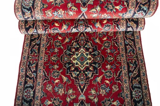 Full view of 2000s Kashan rug from Iran / Persia, 312 × 95 cm in Red tones