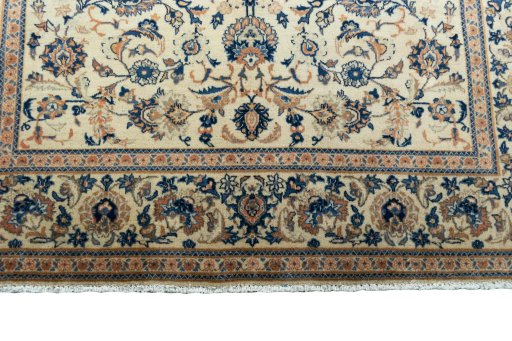 Full view of 1970s Kashan rug from Iran / Persia, 202 × 137 cm in Beige tones