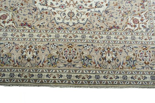 Full view of 2000s Kashan rug from Iran / Persia, 350 × 243 cm in Beige tones