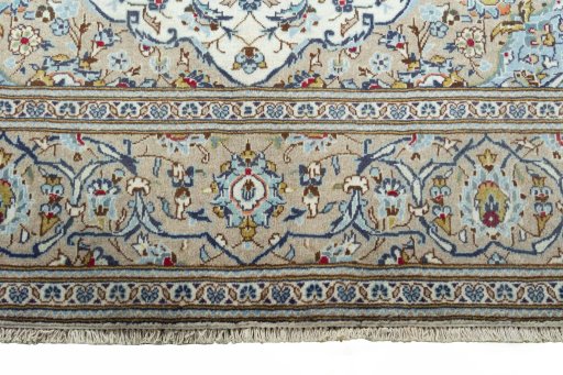 Full view of 2000s Kashan rug from Iran / Persia, 300 × 196 cm in Beige tones