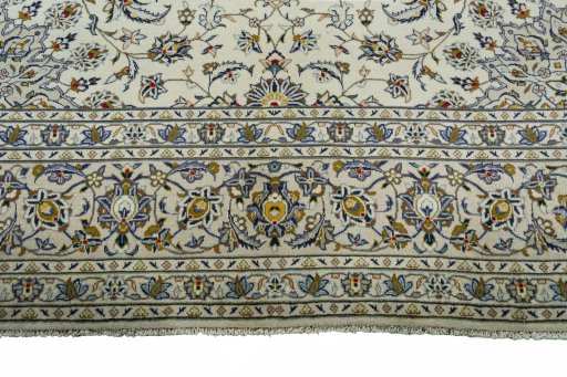 Full view of 2000s Kashan rug from Iran / Persia, 390 × 290 cm in Beige tones