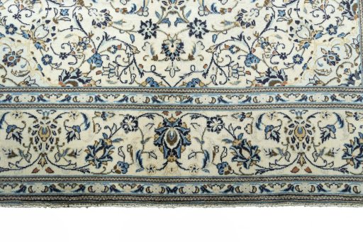 Full view of 2000s Kashan rug from Iran / Persia, 297 × 193 cm in Beige tones