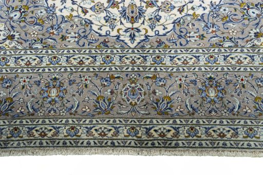 Full view of 2000s Kashan rug from Iran / Persia, 385 × 283 cm in Beige tones