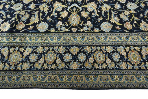 Full view of 2000s Kashan rug from Iran / Persia, 395 × 310 cm in Blue tones