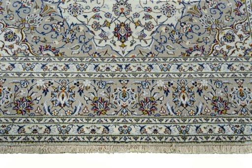 Full view of 2000s Kashan rug from Iran / Persia, 350 × 245 cm in Beige tones