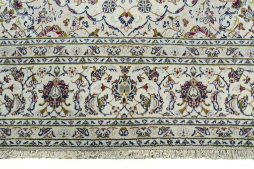 Full view of 2000s Kashan rug from Iran / Persia, 300 × 203 cm in Beige tones