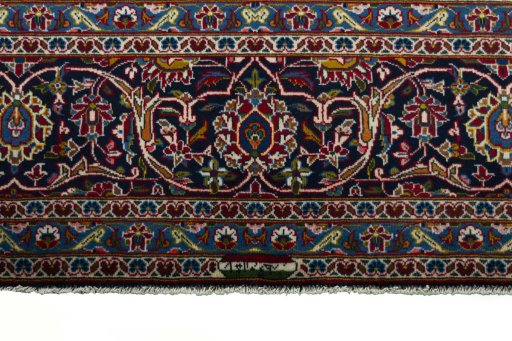 Full view of 2000s Kashan rug from Iran / Persia, 413 × 300 cm in Blue tones