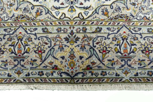 Full view of 2000s Kashan rug from Iran / Persia, 305 × 197 cm in Beige tones