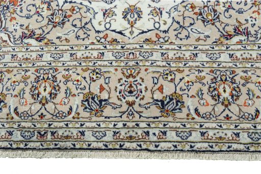 Full view of 2000s Kashan rug from Iran / Persia, 345 × 250 cm in Beige tones