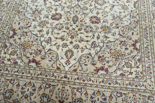 Close-up detail of 2000s Kashan rug from Iran / Persia showing Wool weave