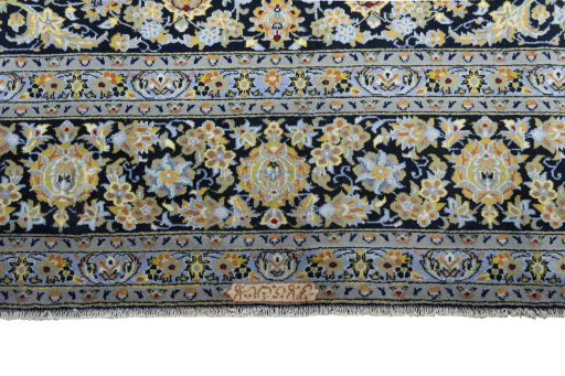 Full view of 2000s Kashan rug from Iran / Persia, 390 × 312 cm in Blue tones