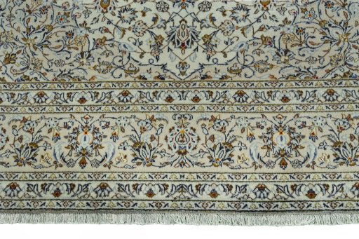 Full view of 2000s Kashan rug from Iran / Persia, 345 × 242 cm in Beige tones