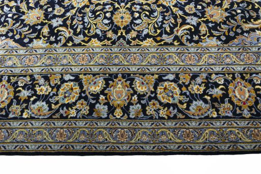 Full view of 2000s Kashan rug from Iran / Persia, 418 × 305 cm in Blue tones