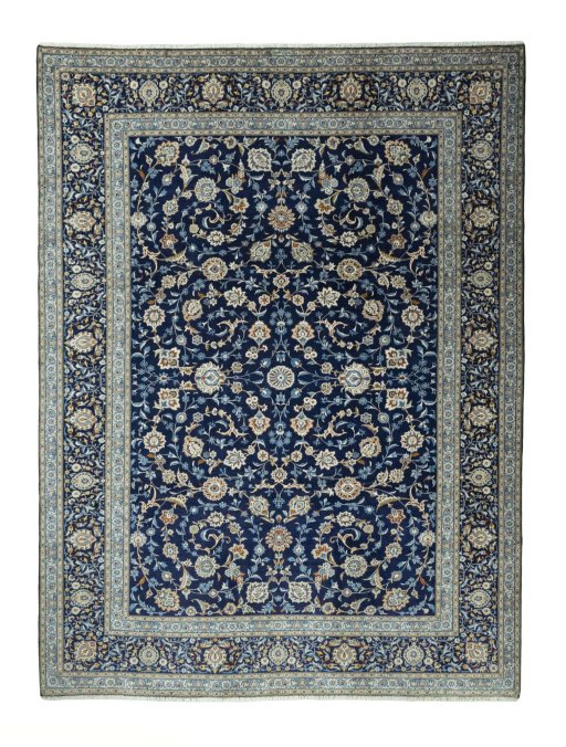 Full view of 2000s Kashan rug from Iran / Persia, 440 × 330 cm in Blue tones