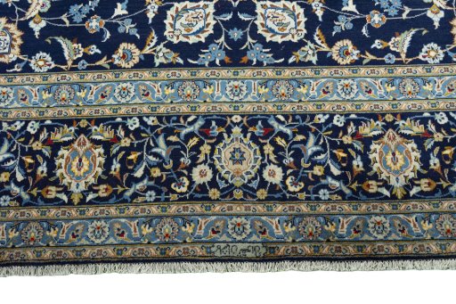 Full view of 2000s Kashan rug from Iran / Persia, 440 × 330 cm in Blue tones