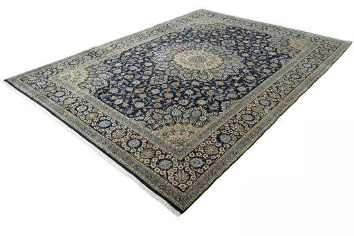 Corner detail of 2000s Kashan rug showing border pattern and Wool pile