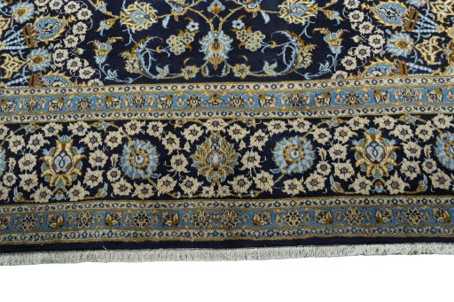 Full view of 2000s Kashan rug from Iran / Persia, 420 × 307 cm in Blue tones