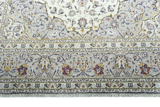 Full view of 2000s Kashan rug from Iran / Persia, 365 × 240 cm in Beige tones