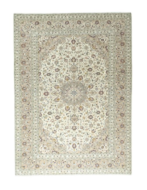 Full view of 2000s Kashan rug from Iran / Persia, 345 × 250 cm in Beige tones