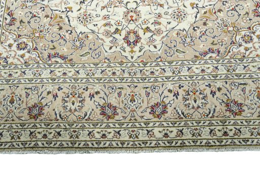 Full view of 2000s Kashan rug from Iran / Persia, 345 × 250 cm in Beige tones