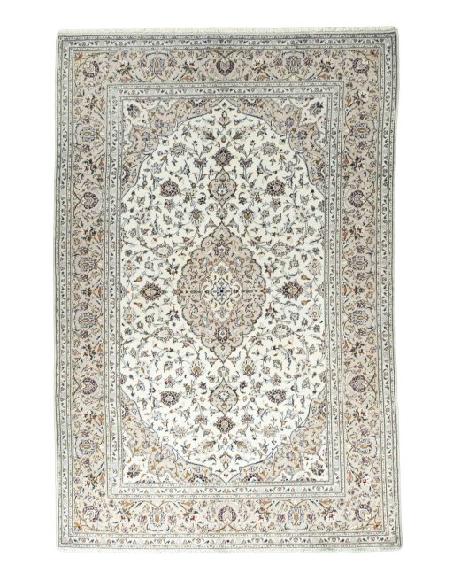 Full view of 2000s Kashan rug from Iran / Persia, 300 × 200 cm in Beige tones