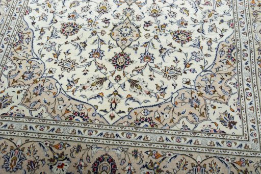 Close-up detail of 2000s Kashan rug from Iran / Persia showing Wool weave