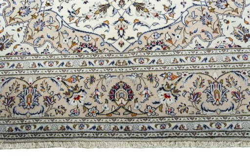 Full view of 2000s Kashan rug from Iran / Persia, 300 × 200 cm in Beige tones