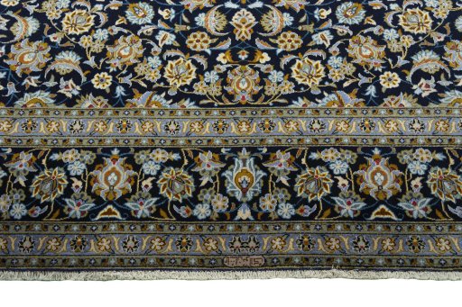 Full view of 2000s Kashan rug from Iran / Persia, 408 × 305 cm in Blue tones