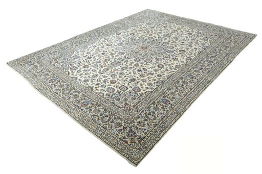 Corner detail of New Kashan rug showing border pattern and Wool pile