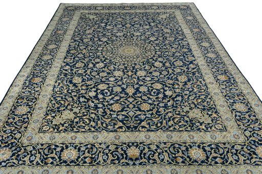 Surface texture of 2000s Kashan rug with natural Wool and intricate pattern