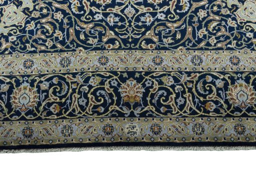 Full view of 2000s Kashan rug from Iran / Persia, 375 × 267 cm in Blue tones