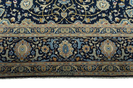 Full view of 2000s Kashan rug from Iran / Persia, 407 × 306 cm in Blue tones