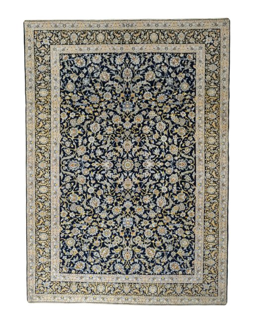 Full view of 2000s Kashan rug from Iran / Persia, 317 × 225 cm in Blue tones