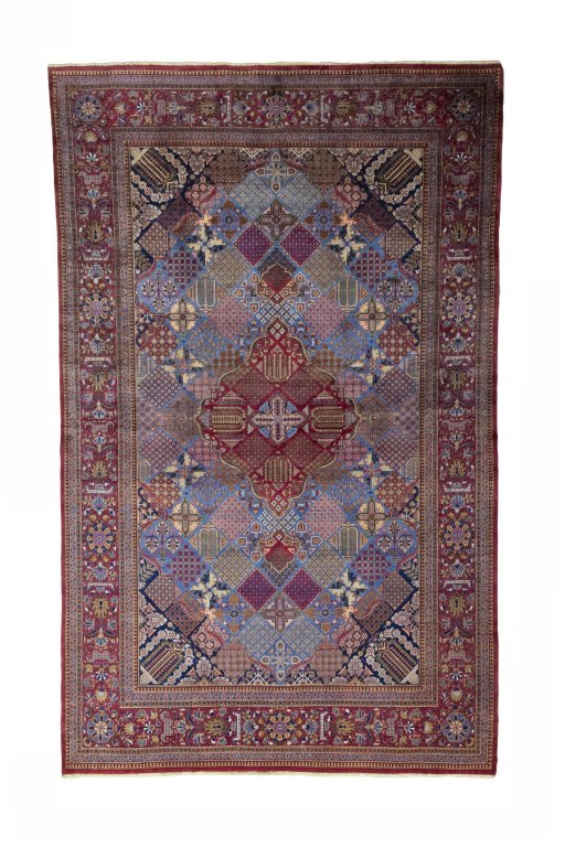 Full view of 1930s Kashan rug from Iran / Persia, 211 × 131 cm in Blue tones