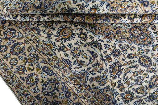 Close-up detail of 2000s Kashan rug from Iran / Persia showing Cork weave
