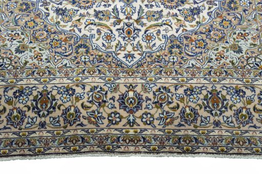 Full view of 2000s Kashan rug from Iran / Persia, 285 × 205 cm in Beige tones