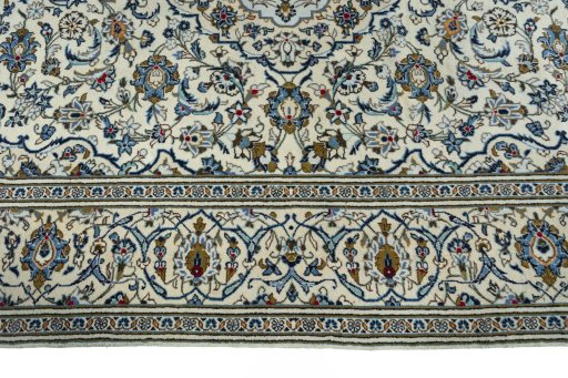 Full view of 2000s Kashan rug from Iran / Persia, 300 × 204 cm in Beige tones