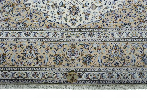 Full view of 2000s Kashan rug from Iran / Persia, 397 × 292 cm in Beige tones