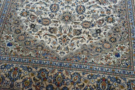 Close-up detail of 2000s Kashan rug from Iran / Persia showing Wool weave