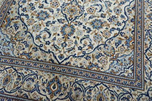 Close-up detail of 2000s Kashan rug from Iran / Persia showing Wool weave