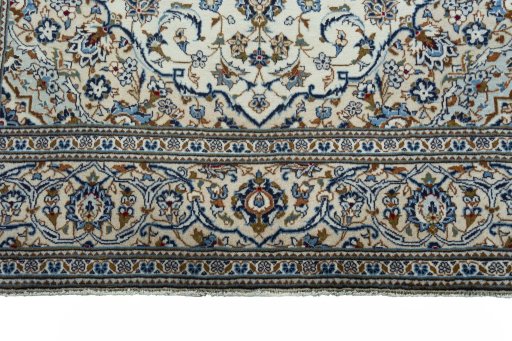 Full view of 2000s Kashan rug from Iran / Persia, 290 × 195 cm in Beige tones