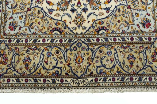 Full view of 2000s Kashan rug from Iran / Persia, 248 × 148 cm in Beige tones