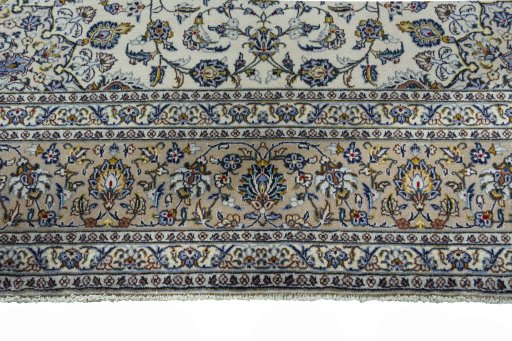 Full view of 2000s Kashan rug from Iran / Persia, 400 × 285 cm in Beige tones