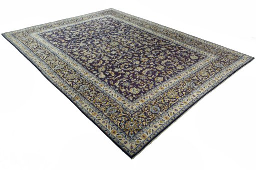 Close-up detail of 2000s Kashan rug from Iran / Persia showing Wool weave