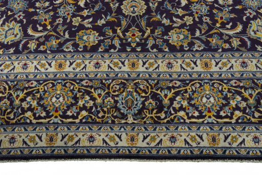 Full view of 2000s Kashan rug from Iran / Persia, 400 × 303 cm in Blue tones