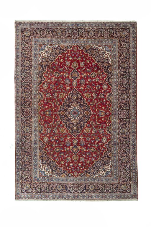 Full view of 2000s Kashan rug from Iran / Persia, 360 × 250 cm in Red tones
