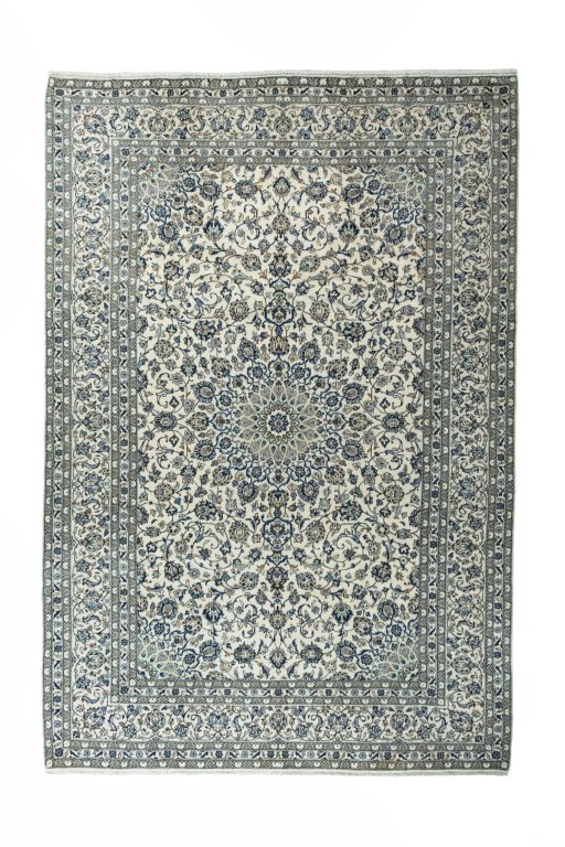 Full view of 2000s Kashan rug from Iran / Persia, 360 × 247 cm in Beige tones
