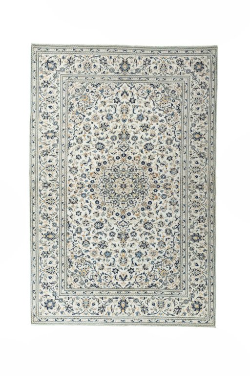 Full view of 2000s Kashan rug from Iran / Persia, 297 × 200 cm in Beige tones