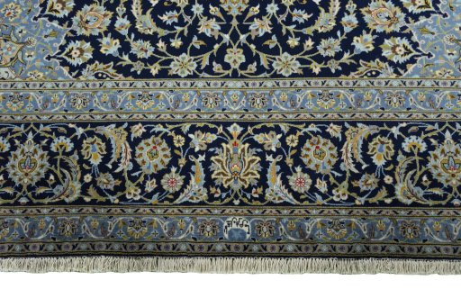Full view of 2000s Kashan rug from Iran / Persia, 390 × 300 cm in Blue tones