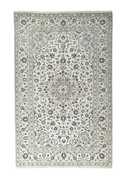 Full view of 2000s Kashan rug from Iran / Persia, 304 × 195 cm in Beige tones